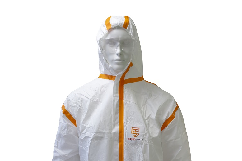 Technosafety wegwerp overall, Cat III, Type 4/5/6, Wit met oranje seal, Anti-statisch, Maat XXXL 